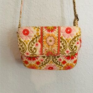 Pink and Orange Paisley Crossbody Bag with Structured Design